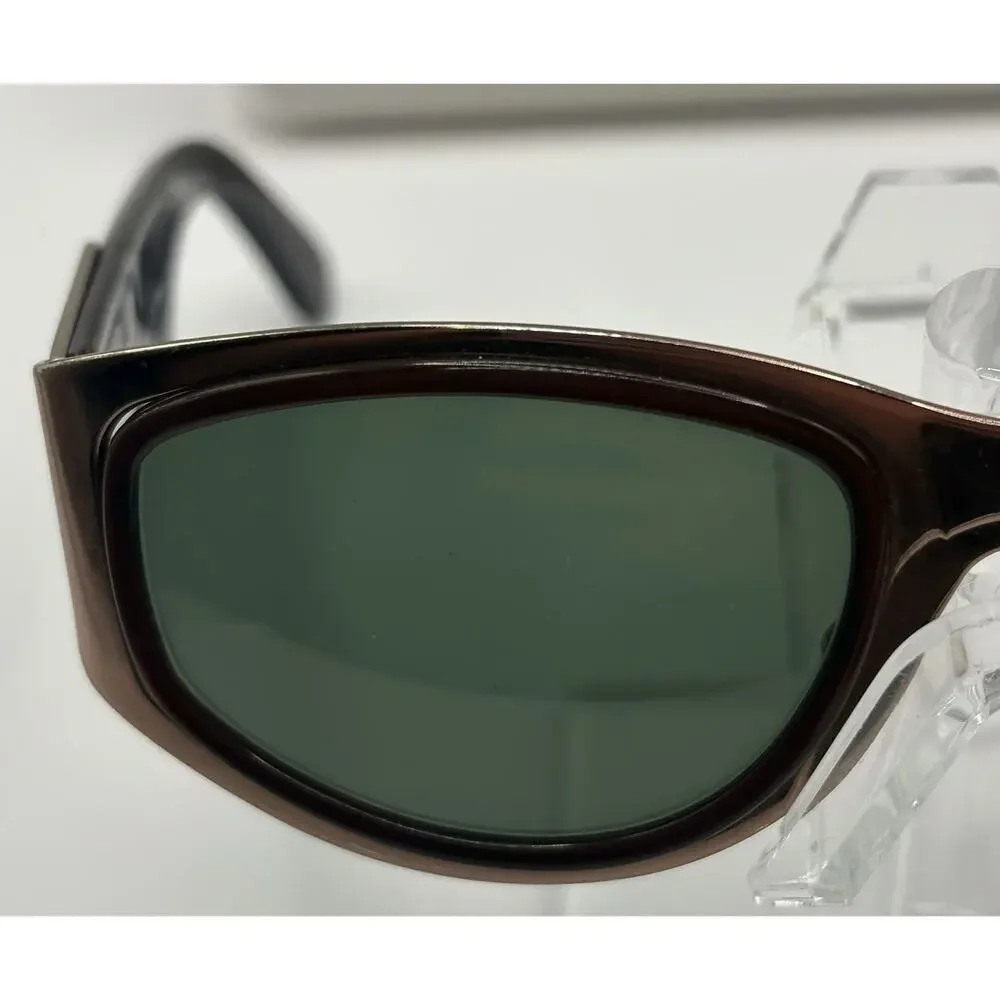 DKNY Westwood K01013 Sunglasses Brown Wrap Frame Green Lens Women’s Retro